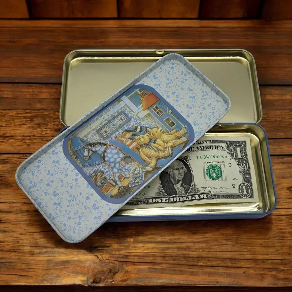 Rare 1996 Vintage Tin Pencil Case Cosmetic Retro Trinket Box Nursery Play Bears